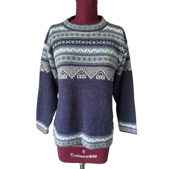 Alpaca Connection Alpaca Wool Blend Fair Isle Sweater size S Blue - Picture 2 of 10